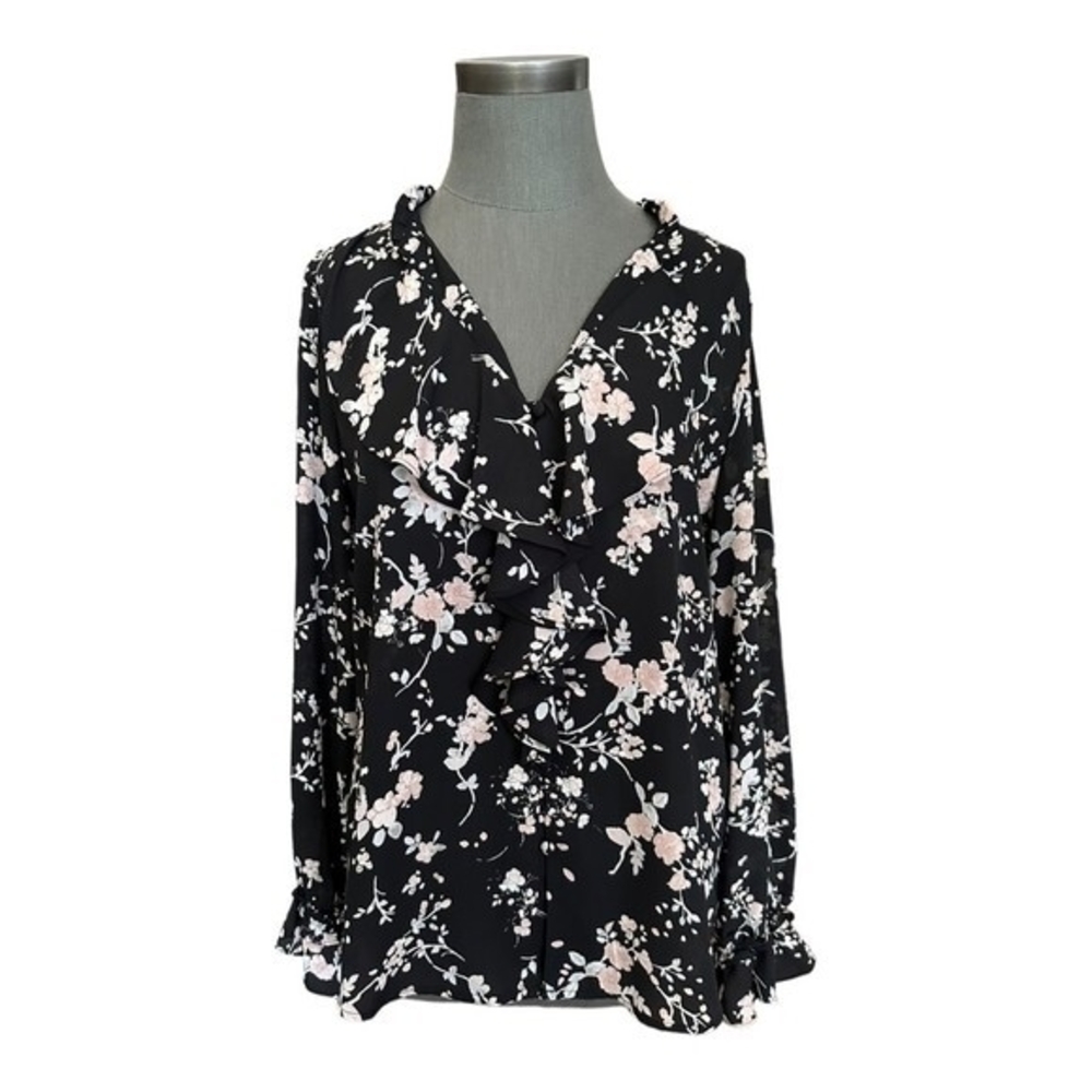 KARL LAGERFELD Floral Chiffon Blouse Long Sleeve Button Front Size M NWT - Picture 4 of 7